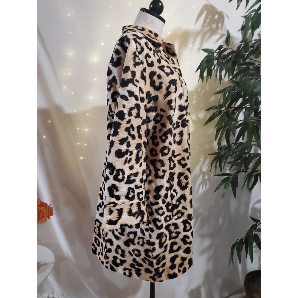 Chicos Womens Animal Print Linen Blend Jacket Size 2 L 12/14 Overcoat Leopard - Picture 4 of 13